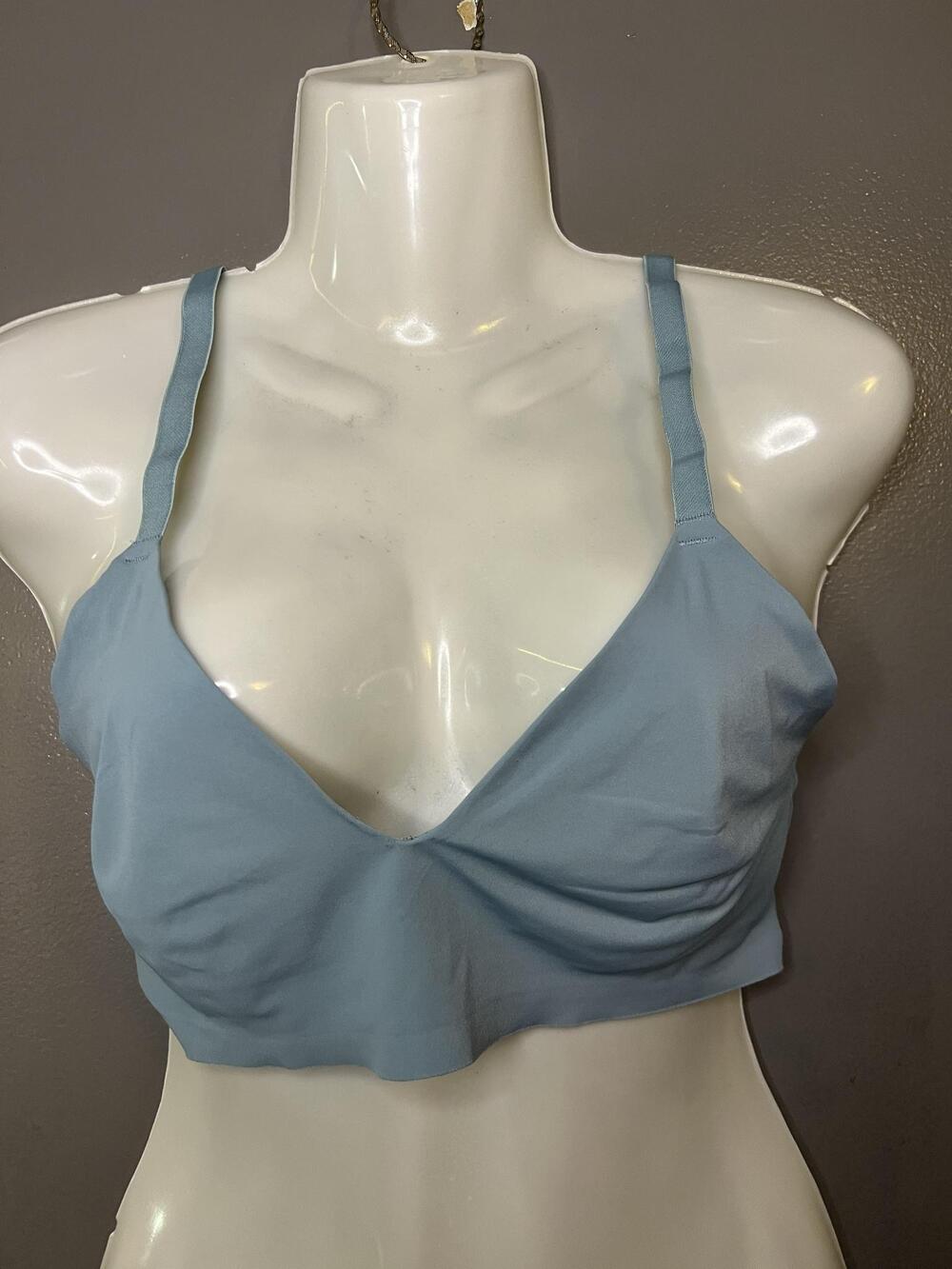 True&Co Bralette Bra Womens Large Blue Lace Wireless V Neck Pullover Jersey